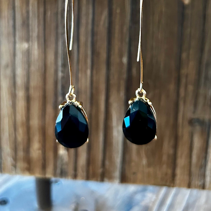 Raven - Drop - Jet Crystal - Gold - Earrings