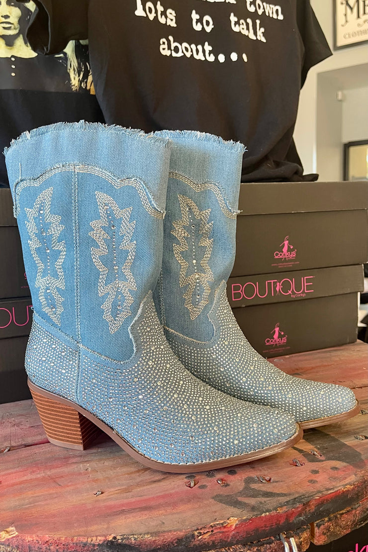 Rhinestone Cowgirl - Denim - Boots