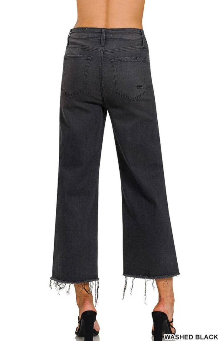 Dream A Little Dream - Faded Black - Wide Leg Cropped - Jeans