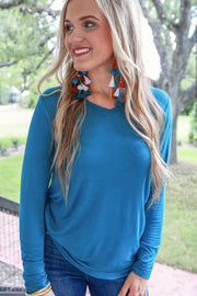 Lily - Teal - Long Sleeve V-Neck - Top
