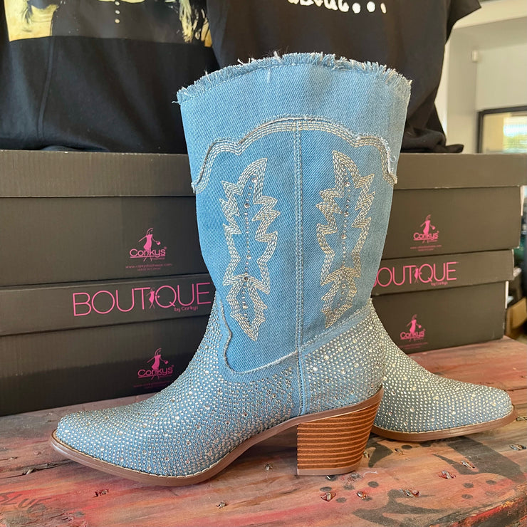 Rhinestone Cowgirl - Denim - Boots