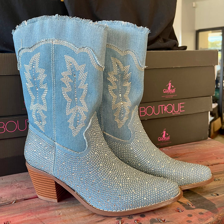 Rhinestone Cowgirl - Denim - Boots