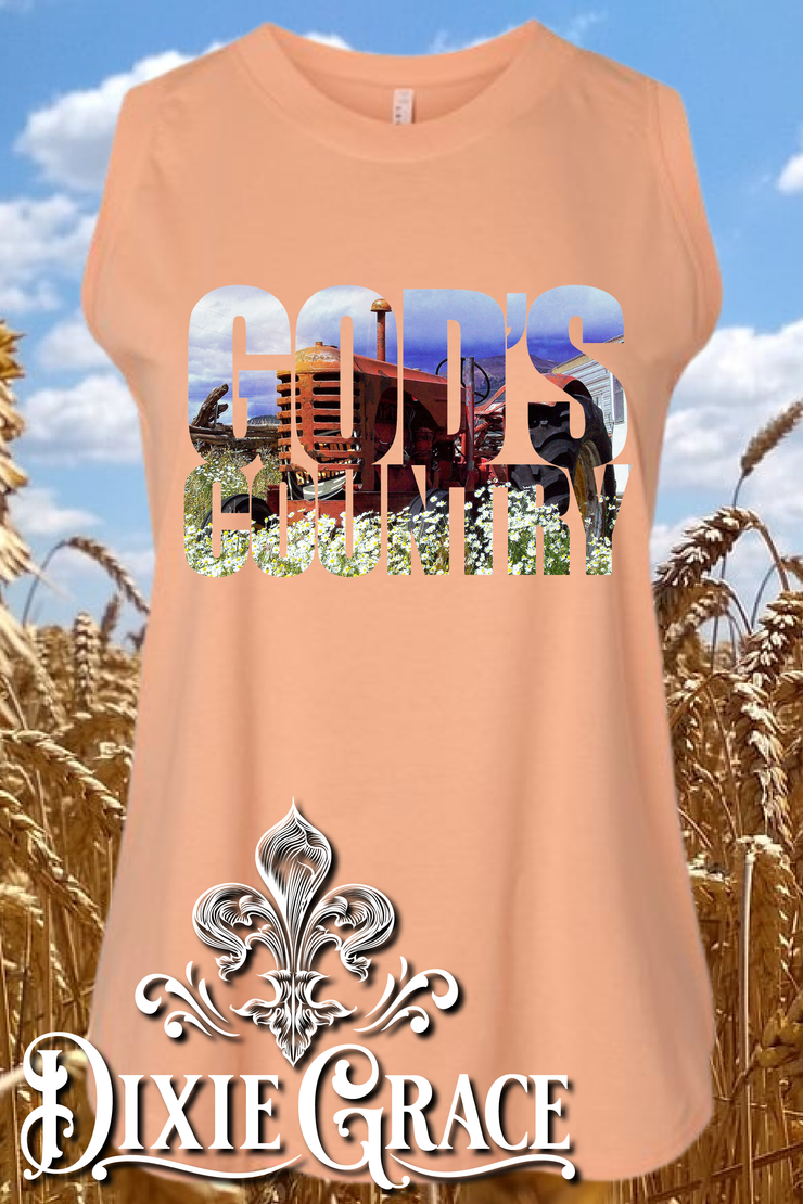God's Country (Tractor) - Peachy - Women's Cut Regular and Plus - Graphic Tank