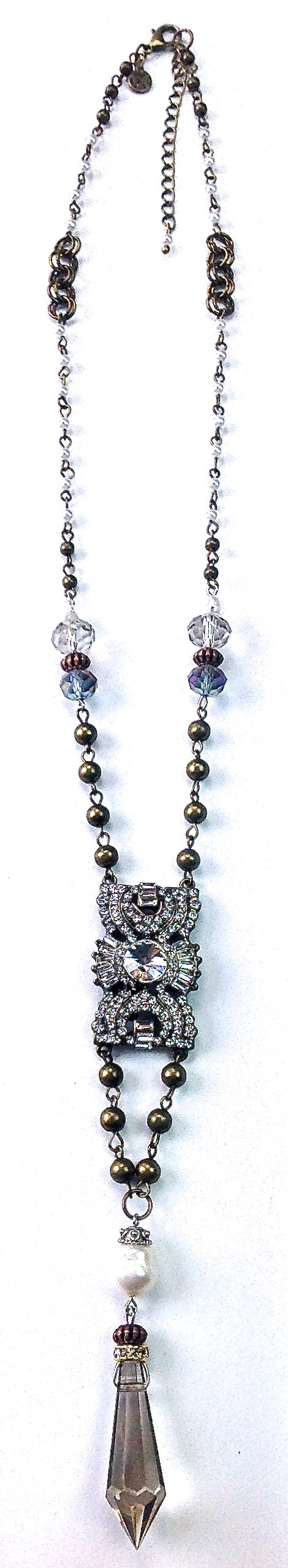 Agnes - Pendant w/ Crystal Drop - Vintage - Necklace