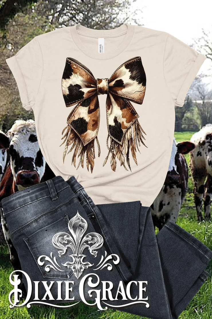 Hair on Hide Bow - Natural - Sweatshirt Option - Graphic Tee