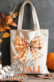 Hello Fall Checkered Bow - Gift - Canvas - Two Options - Tote Bag