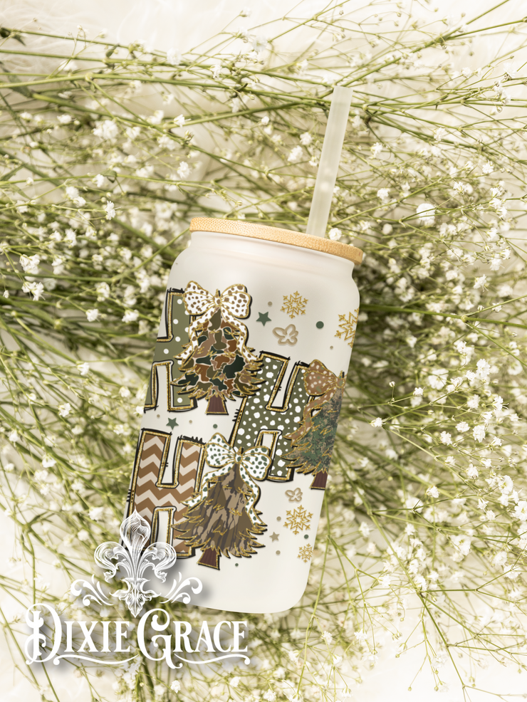 HoHoHo Camo - Frosted 16 oz Glass Can