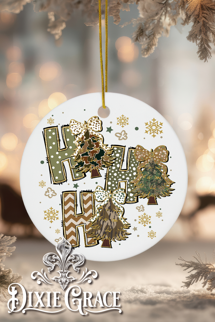 HoHoHo Camo - Round Ceramic Christmas Ornament