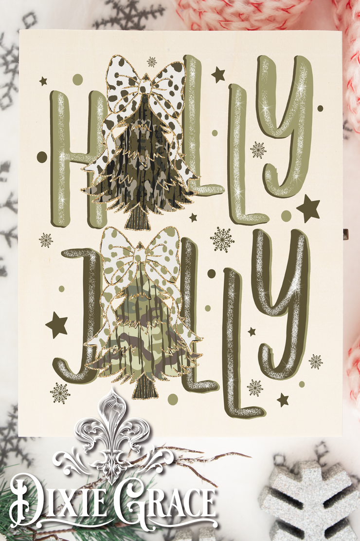 Holly Jolly Camo - Two Sizes - Wooden Box Decor Sign