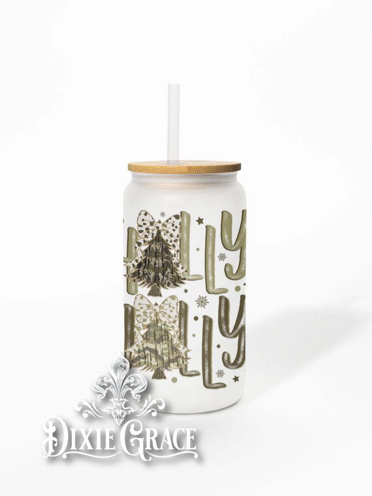 Holly Jolly Camo - Frosted 16 oz Glass Can