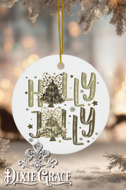 Holly Jolly Camo - Round Ceramic Christmas Ornament