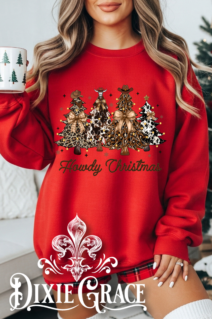 Howdy Christmas - Red - Youth, Long Sleeve, Sweatshirt Option - Graphic Tee