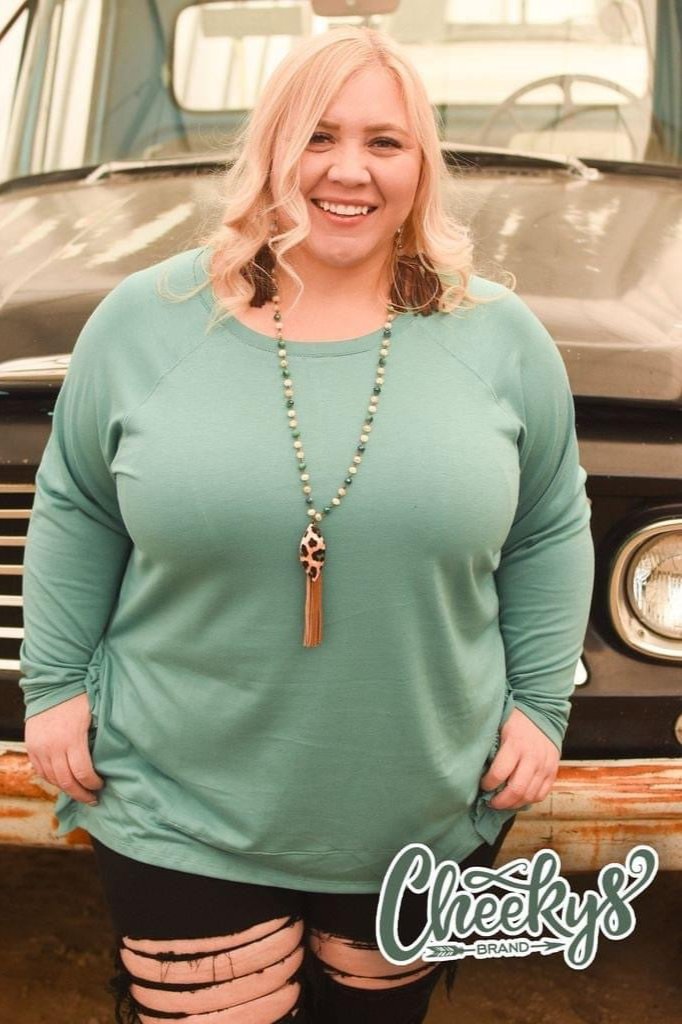 Ruffle My Feathers - Long Sleeve - Turquoise - Top