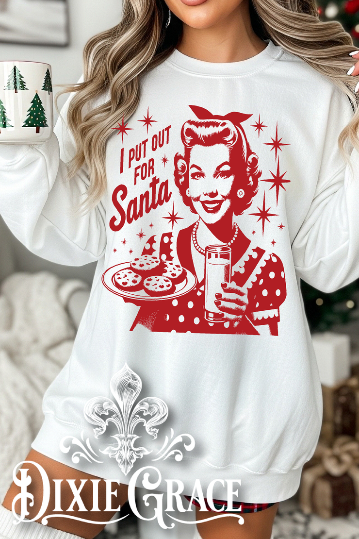 I Put Out For Santa - Red - Youth, Long Sleeve, Sweatshirt Option - Graphic Tee