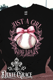 Just A Girl Who Loves Softball - Black - Sweatshirt and Hoodie Option - Graphic Tee