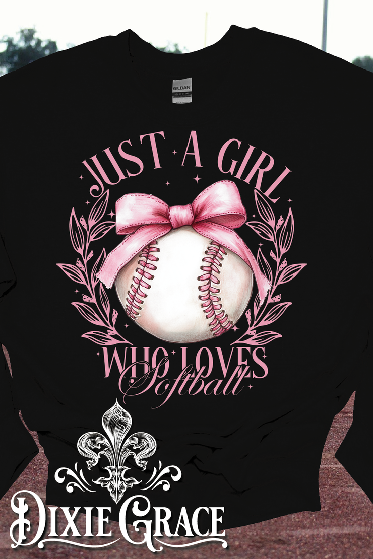 Just A Girl Who Loves Softball - Black - Youth, Sweatshirt, Hoodie Option - Graphic Tee