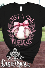 Just A Girl Who Loves Softball - Black - Sweatshirt and Hoodie Option - Graphic Tee