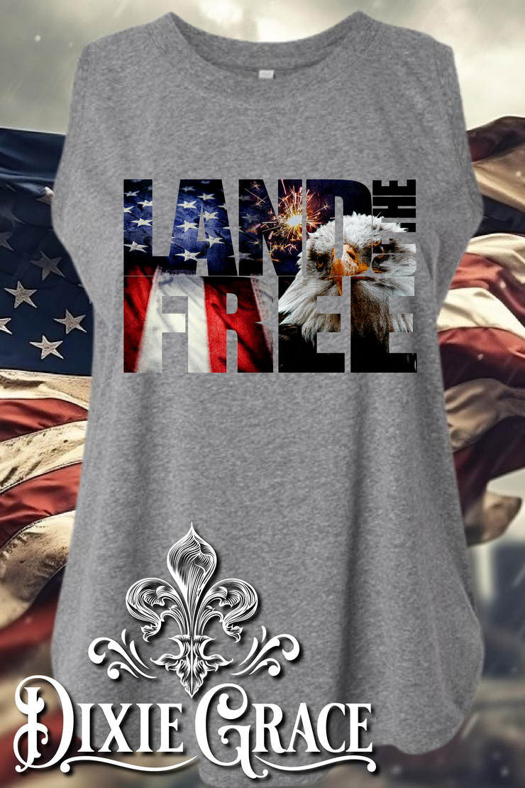 Land of the Free (Eagle) - Heather Graphite Gray - Women's Cut Regular and Plus - Graphic Tank