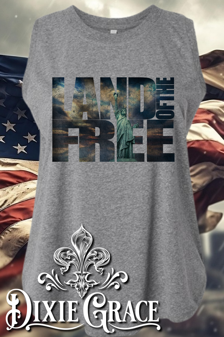 Land of the Free (Statue of Liberty) - Heather Graphite Gray - Women's Cut Regular and Plus - Graphic Tank