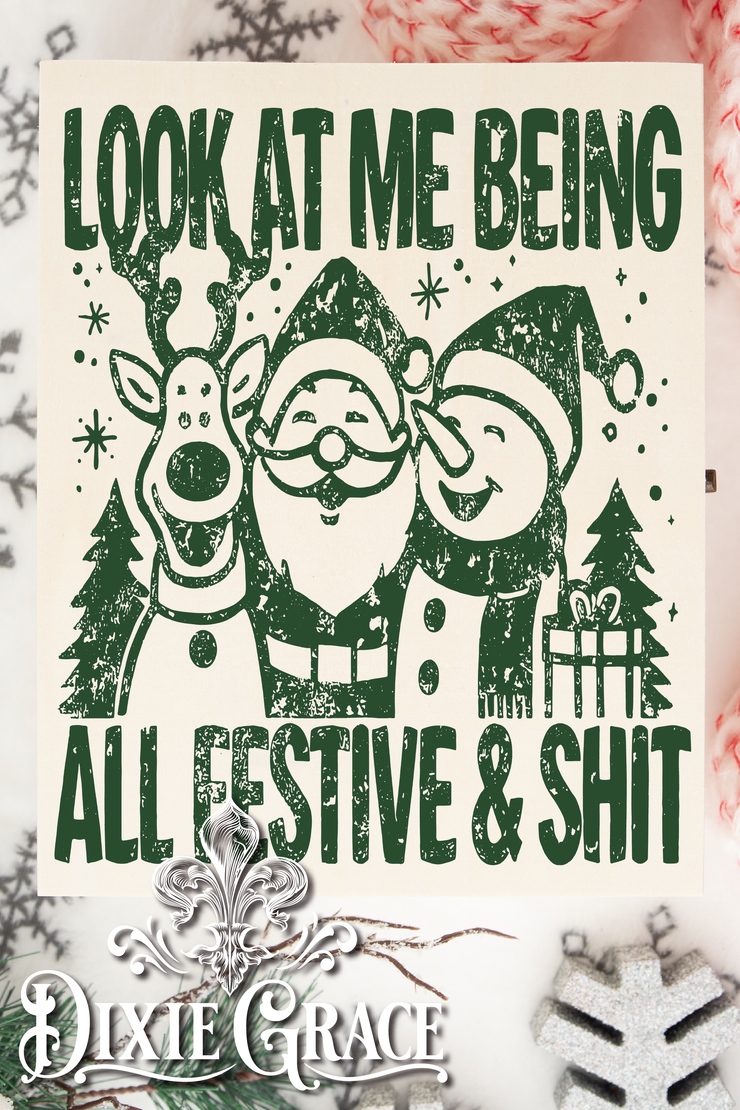 Look At Me Being All Festive and Shit - Two Sizes - Wooden Box Decor Sign