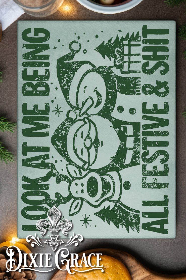 Look At Me Being All Festive and Shit - Glass Cutting/Charcuterie Board