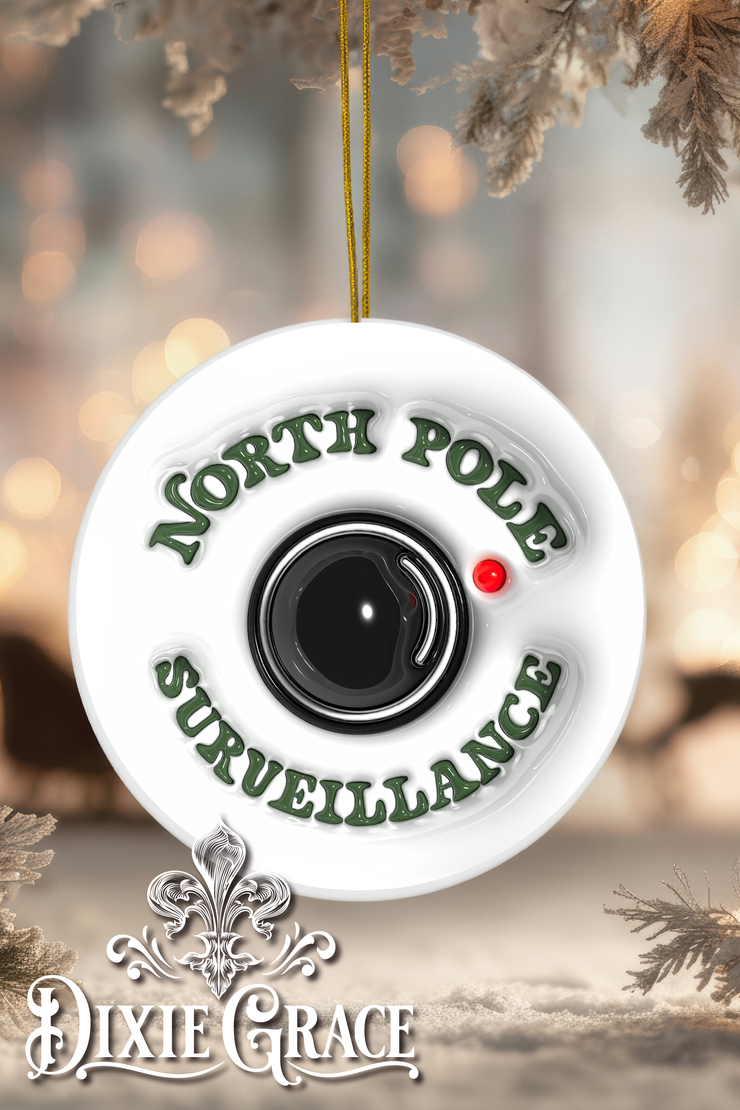 North Pole Surveillance - Round Ceramic Christmas Ornament