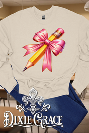 Pink Bow & Pencil - Natural - Personalization Option - Graphic Tee