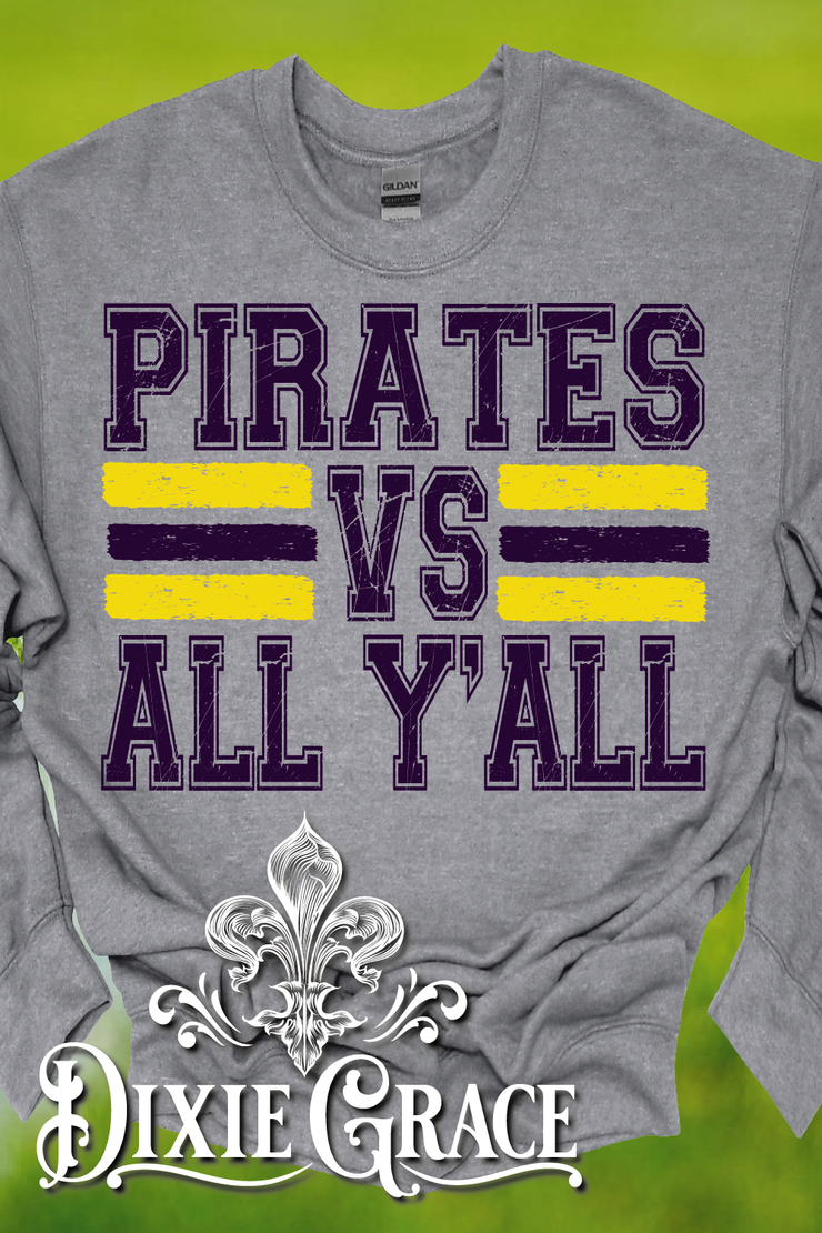 Pirates vs All Y'all - Graphite Heather Gray - Youth, Sweatshirt, Hoodie Option - Graphic Tee