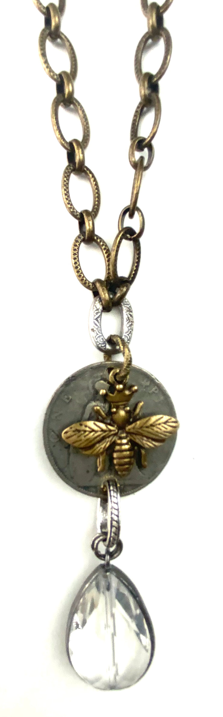 Emma - Bee Pendant - Crystal Drop - Vintage - Necklace