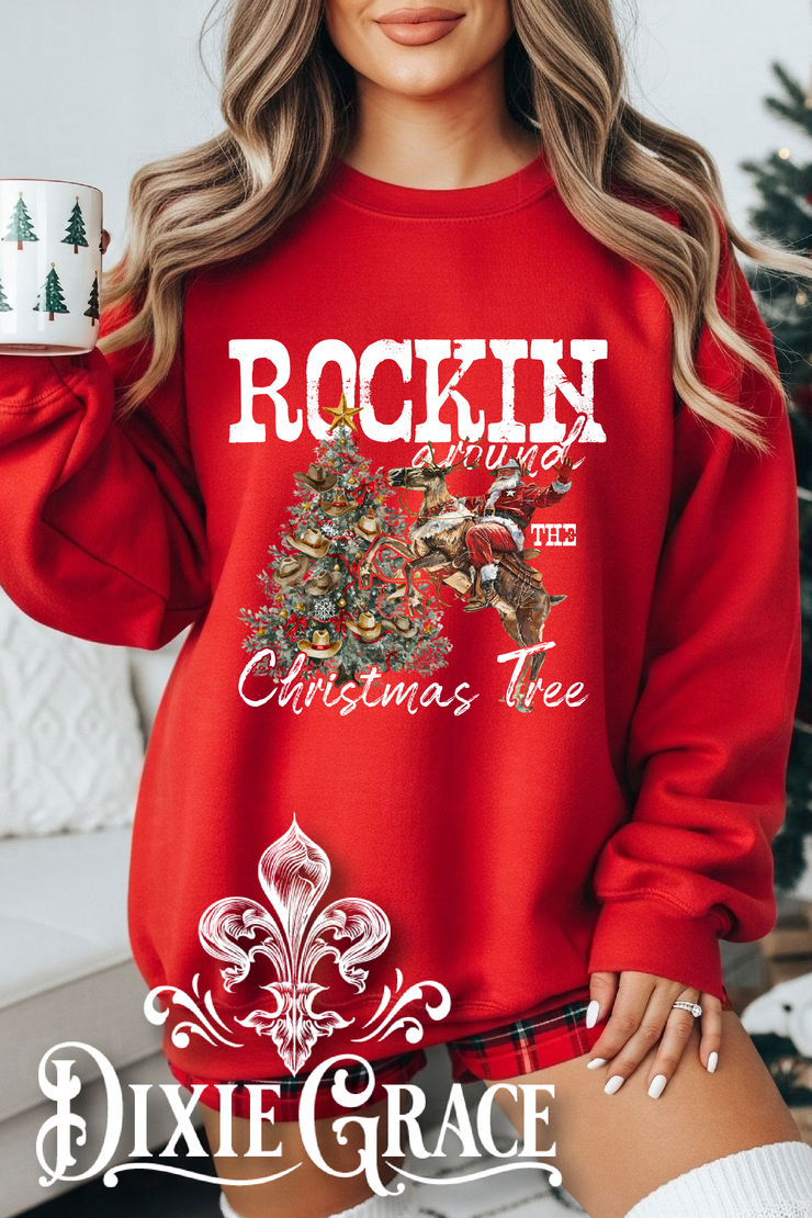 Rockin' Around The Christmas Tree - Red - Youth, Long Sleeve, Sweatshirt Option - Graphic Tee