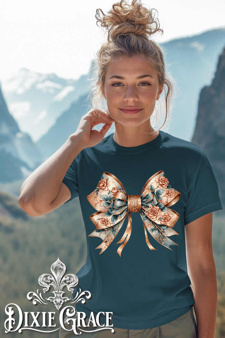 Rose Gold & Teal Bow - Teal - Sweatshirt Option - Graphic Tee