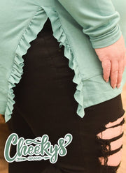 Ruffle My Feathers - Long Sleeve - Turquoise - Top