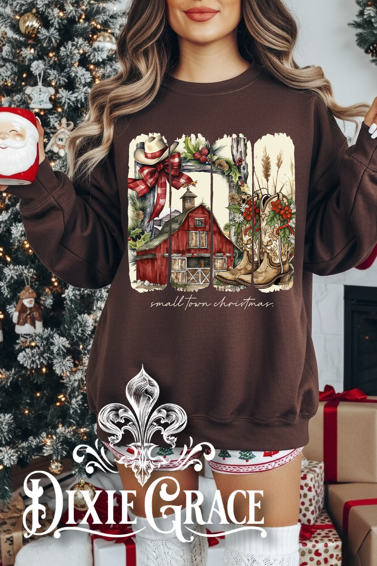 Small Town Christmas - Chocolate - Youth, Long Sleeve, Sweatshirt Option - Graphic Tee