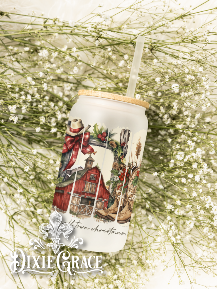Small Town Christmas - Frosted 16 oz Glass Can