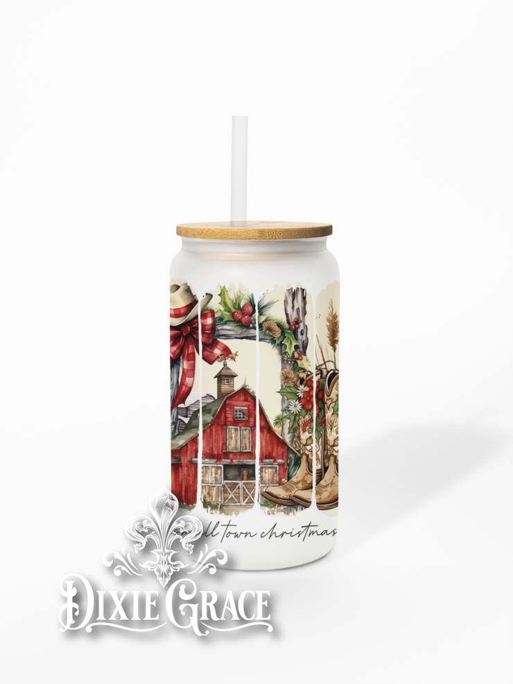Small Town Christmas - Frosted 16 oz Glass Can