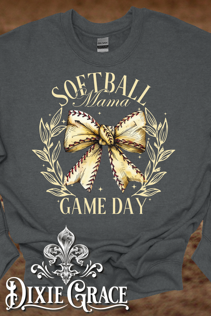 Mama Game Day Softball - Dark Heather Gray - Sweatshirt and Hoodie Option - Graphic Tee