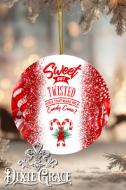 Sweet But Twisted - Round Ceramic Christmas Ornament