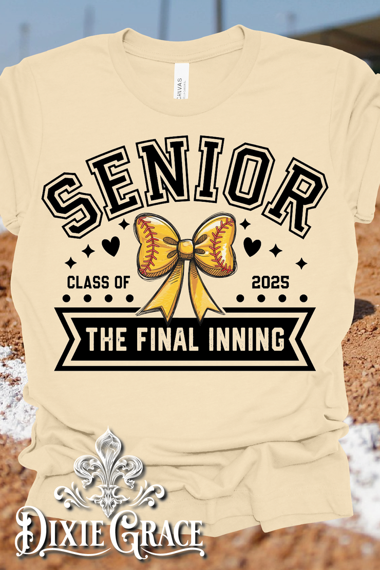 Softball Senior 2025 The Final Inning - Natural - Sweatshirt and Hoodie Option - Graphic Tee