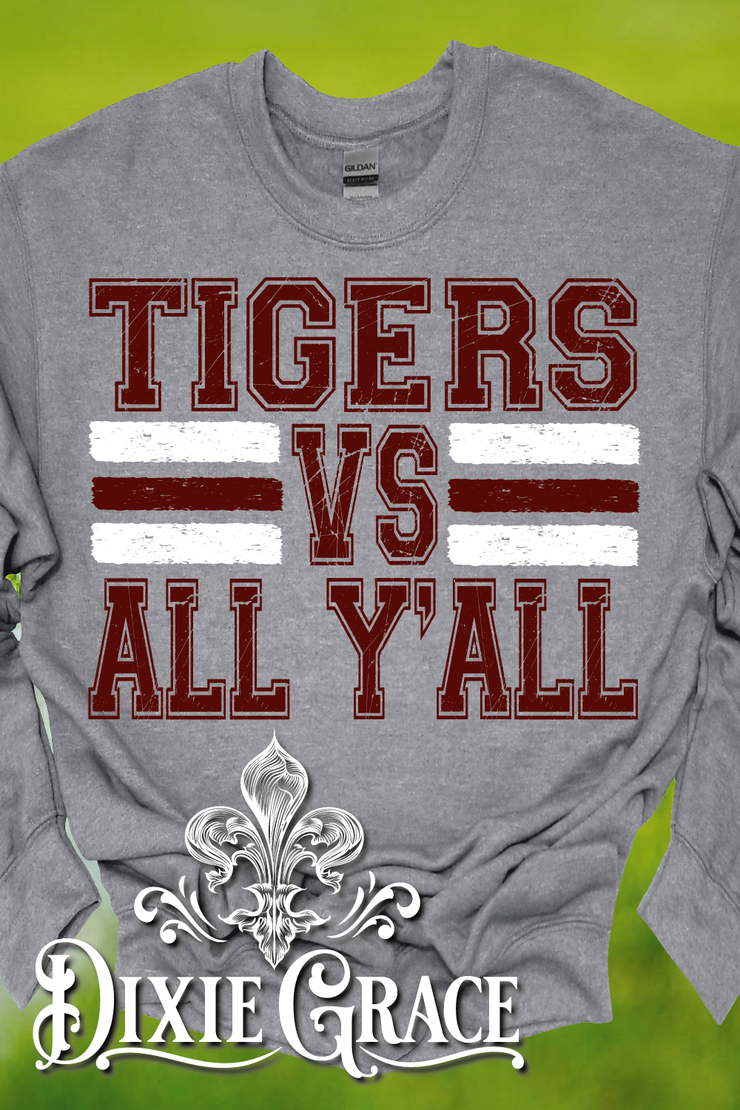 Tigers vs All Y'all - Heather Gray - Sweatshirt and Hoodie Option - Graphic Tee