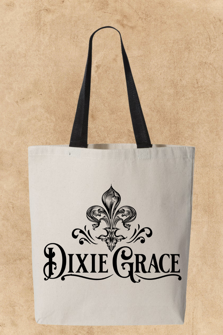 Dixie Grace Logo - Natural w/ Black Handles - Graphic Tote Bag