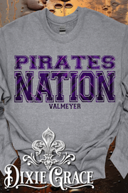 Valmeyer Pirates Nation - Dark Heather Gray - Youth, Sweatshirt, Hoodie Option - Graphic Tee