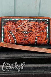 Star Lined - Turquoise - Tooled Leather - Clutch/Wallet