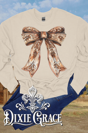 Western Leather Bow - Natural - Sweatshirt Option - Graphic Tee