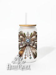 Woodland Luxe Bow - Frosted 16 oz Glass Can