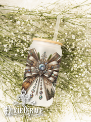 Woodland Luxe Bow - Frosted 16 oz Glass Can