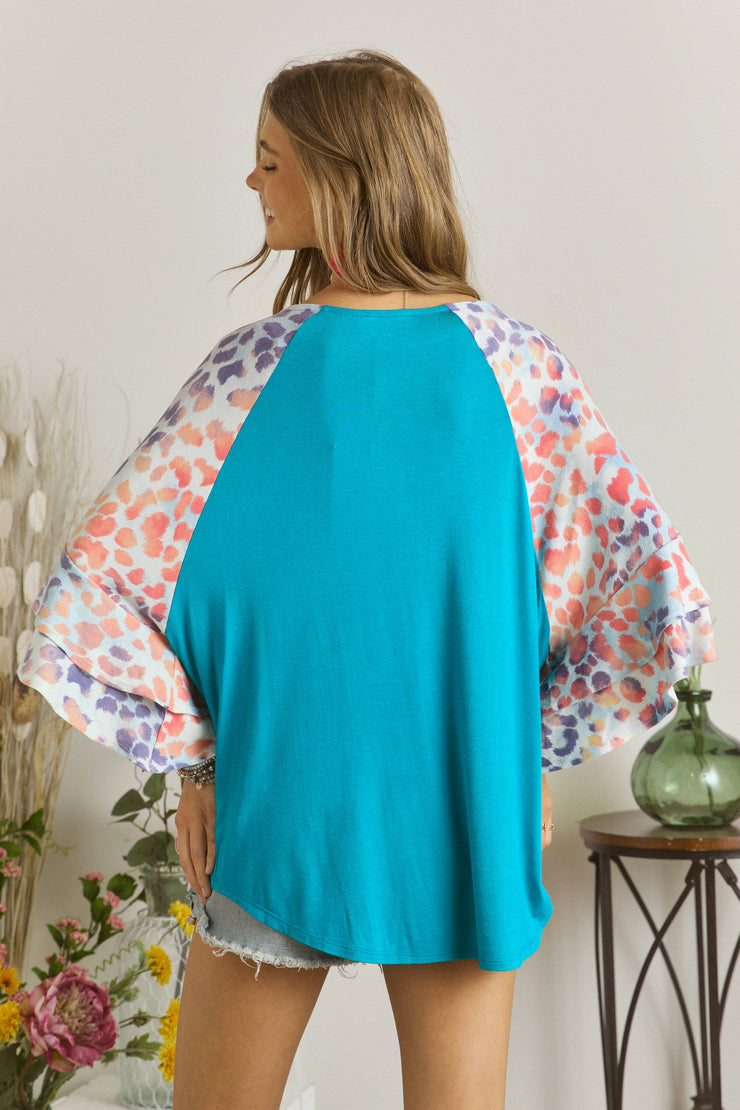 Fun in the Sun - Leopard Ruffle Sleeve - Top