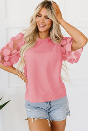 Applique Mesh Half Sleeve Blouse - BeLoved Boutique