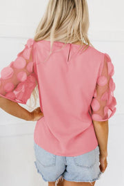 Applique Mesh Half Sleeve Blouse - BeLoved Boutique