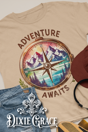 Adventure Awaits - Tan - Youth, Tank, Sweatshirt, Hoodie Option - Graphic Tee