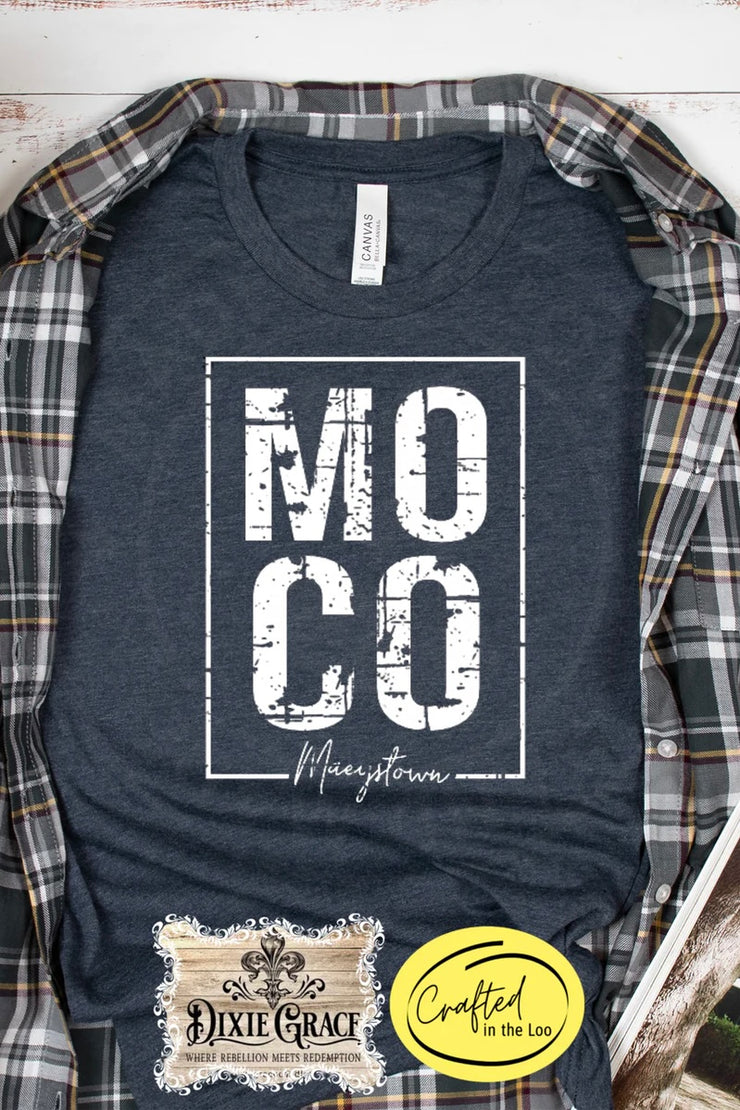 MOCO Block - Maeystown - White Screen Print - Multiple Color Options!  - Graphic Tee
